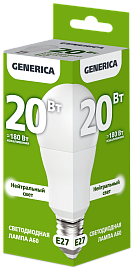 Лампа светодиодная A60 груша 20Вт 230В 4000К E27 GENERICA Лампа светодиодная A60 груша 20Вт 230В 4000К E27 GENERICA