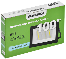 Прожектор светодиодный 100Вт СДО 001-100 8000Лм 6500К IP65 черный LPDO501-100-65-K02-G GENERICA Прожектор светодиодный 100Вт СДО 001-100 8000Лм 6500К IP65 черный LPDO501-100-65-K02-G GENERICA