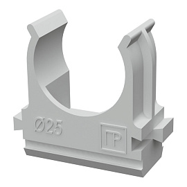 Держатель труб с защелкой д.25мм АВС-пластик серый 0625 Промрукав Держатель труб с защелкой д.25мм АВС-пластик серый 0625 Промрукав