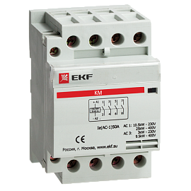 Контактор 63А 4NО (3 мод.) Кат=230в модульный КМ (km-3-63-40)  EKF Контактор 63А 4NО (3 мод.) Кат=230в модульный КМ (km-3-63-40)  EKF