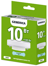 Лампа светодиодная T80 таблетка 10Вт 230В 6500К GX53 GENERICA Лампа светодиодная T80 таблетка 10Вт 230В 6500К GX53 GENERICA