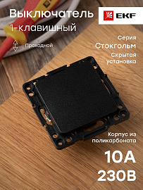 Выключатель одноклавишный Стокгольм скрытой установки 10А проходной (сх.6) механизм черный EZV10-025-10 EKF PROxima Выключатель одноклавишный Стокгольм скрытой установки 10А проходной (сх.6) механизм черный EZV10-025-10 EKF PROxima