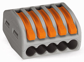 Клемма для распределительных коробок 5 жил 0,08-4,0 мм2 с рычагом зажимом 222-415 WAGO Клемма для распределительных коробок 5 жил 0,08-4,0 мм2 с рычагом зажимом 222-415 WAGO