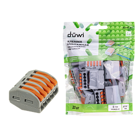 Клемма рычажковая, СМК 222-415, 0.08-4мм², серая, 20 шт., 26747 8, duwi Клемма рычажковая, СМК 222-415, 0.08-4мм², серая, 20 шт., 26747 8, duwi