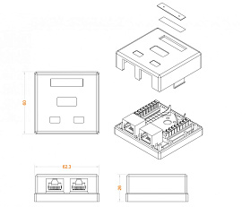 Розетка компьютерная RJ-45(8P8C), категория 5e, экранированная, двойная, внешняя, Dual IDC SB1-2-8P8C-C5e-SH-WH Hyperline Розетка компьютерная RJ-45(8P8C), категория 5e, экранированная, двойная, внешняя, Dual IDC SB1-2-8P8C-C5e-SH-WH Hyperline