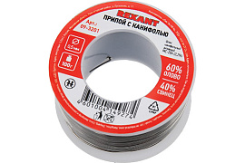 Припой с канифолью d=0.5 мм (олово 60%, свинец 40%) 100г катушка REXANT 09-3201 Припой с канифолью d=0.5 мм (олово 60%, свинец 40%) 100г катушка REXANT 09-3201