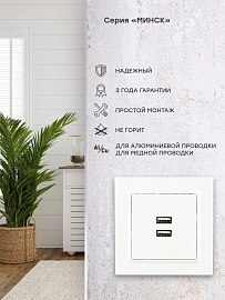 Розетка 2 USB Минск скрытой установки 2,1А+2,1А в сборе белый ERR-2 USB-100 EKF Розетка 2 USB Минск скрытой установки 2,1А+2,1А в сборе белый ERR-2 USB-100 EKF