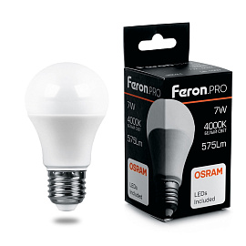 Лампа светодиодная   11Вт E27 A60 4000К 940Лм матовая 230В Груша LED OSRAM 38030 Feron Pro Лампа светодиодная   11Вт E27 A60 4000К 940Лм матовая 230В Груша LED OSRAM 38030 Feron Pro