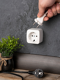 Розетка одинарная Минск открытой установки с заземлением без шторок 16А в сборе белый EGR16-028-10 EKF Розетка одинарная Минск открытой установки с заземлением без шторок 16А в сборе белый EGR16-028-10 EKF