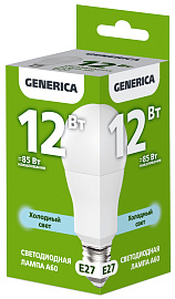 Лампа светодиодная A60 груша 12Вт 230В 6500К E27 GENERICA Лампа светодиодная A60 груша 12Вт 230В 6500К E27 GENERICA