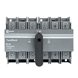 Рубильник 63A 3P реверсивный с рукояткой для прямой установки TwinBlock tb-s-63-3p-rev EKF Рубильник 63A 3P реверсивный с рукояткой для прямой установки TwinBlock tb-s-63-3p-rev EKF