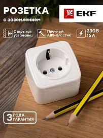 Розетка одинарная Минск открытой установки с заземлением без шторок 16А в сборе белый EGR16-028-10 EKF Розетка одинарная Минск открытой установки с заземлением без шторок 16А в сборе белый EGR16-028-10 EKF