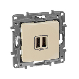 Устройство зарядное 2 USB Etika 240В/5В 2400мА слоновая кость 672394 Legrand Устройство зарядное 2 USB Etika 240В/5В 2400мА слоновая кость 672394 Legrand