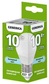 Лампа светодиодная G45 шар 10Вт 230В 6500К E27 GENERICA Лампа светодиодная G45 шар 10Вт 230В 6500К E27 GENERICA