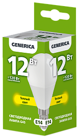 Лампа светодиодная G45 шар 12Вт 230В 3000К E14 GENERICA Лампа светодиодная G45 шар 12Вт 230В 3000К E14 GENERICA