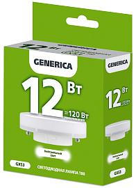 Лампа светодиодная T80 таблетка 12Вт 230В 4000К GX53 GENERICA Лампа светодиодная T80 таблетка 12Вт 230В 4000К GX53 GENERICA