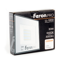 Прожектор светодиодный  30Вт LL-1000 6400K 3000Лм LED OSRAM IP65 AC175-265V/50Hz черный 41539 Feron Pro Прожектор светодиодный  30Вт LL-1000 6400K 3000Лм LED OSRAM IP65 AC175-265V/50Hz черный 41539 Feron Pro