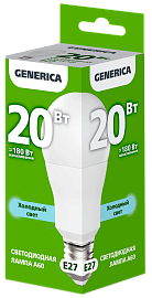 Лампа светодиодная A60 груша 20Вт 230В 6500К E27 GENERICA Лампа светодиодная A60 груша 20Вт 230В 6500К E27 GENERICA