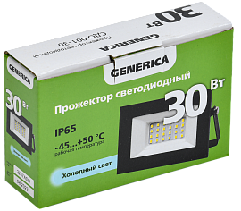 Прожектор светодиодный  30Вт СДО 001-30 2400Лм 6500К IP65 черный LPDO501-030-65-K02-G GENERICA Прожектор светодиодный  30Вт СДО 001-30 2400Лм 6500К IP65 черный LPDO501-030-65-K02-G GENERICA
