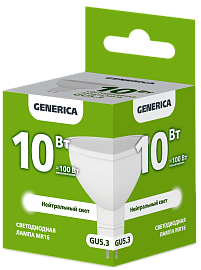 Лампа светодиодная MR16 софит 10Вт 230В 4000К GU5.3 GENERICA Лампа светодиодная MR16 софит 10Вт 230В 4000К GU5.3 GENERICA