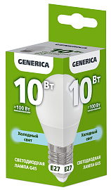 Лампа светодиодная G45 шар 10Вт 230В 6500К E27 GENERICA Лампа светодиодная G45 шар 10Вт 230В 6500К E27 GENERICA