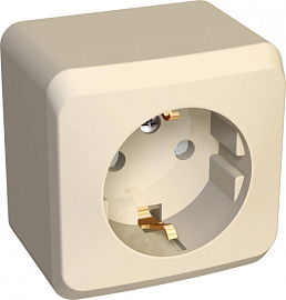 Розетка одинарная ЭТЮД открытой установки с заземлением со шторками кремовый PA16-004K Schneider Electric Розетка одинарная ЭТЮД открытой установки с заземлением со шторками кремовый PA16-004K Schneider Electric