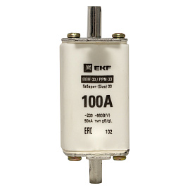 Предохранитель  100А   нож – ЛАТУНЬ габарит 00  ППН-33 160/100  (fus-33/160/100) EKF Предохранитель  100А   нож – ЛАТУНЬ габарит 00  ППН-33 160/100  (fus-33/160/100) EKF