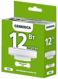 Лампа светодиодная T80 таблетка 12Вт 230В 4000К GX53 GENERICA Лампа светодиодная T80 таблетка 12Вт 230В 4000К GX53 GENERICA