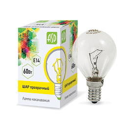 Лампа накаливания ШАР 60Вт прозрачная, Р45, E14, 630 Lm , 220В ASD Лампа накаливания ШАР 60Вт прозрачная, Р45, E14, 630 Lm , 220В ASD