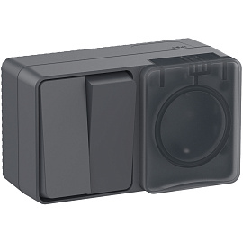 Блок AtlasDesign Profi54 открытой установки выключатель двухклавишный 10А + розетка Schuko 2P+E с заземлением 16А Антрацит  IP54  ATN544074 Systeme Electric Блок AtlasDesign Profi54 открытой установки выключатель двухклавишный 10А + розетка Schuko 2P+E с заземлением 16А Антрацит  IP54  ATN544074 Systeme Electric